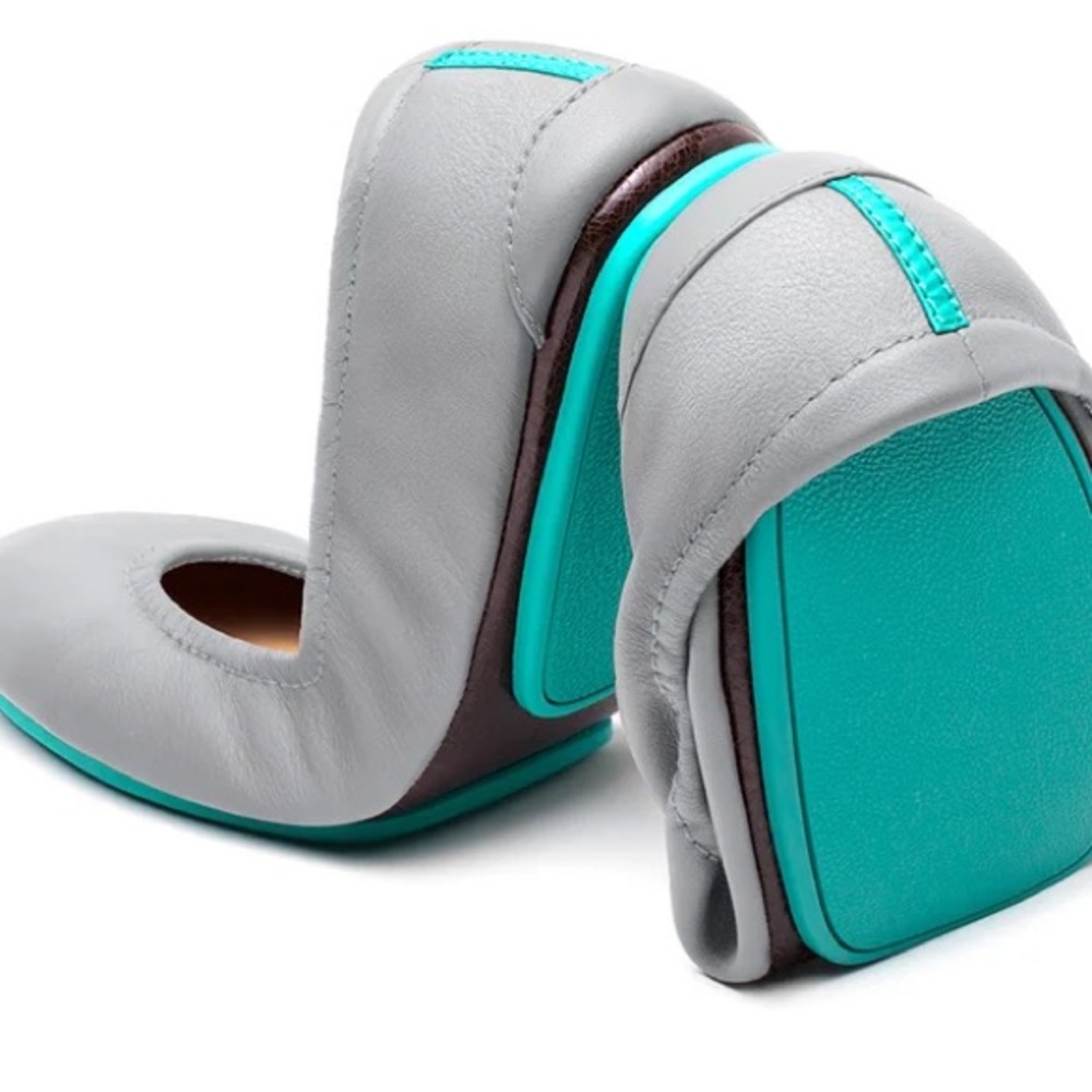 Tieks Gray Ballet Flats with Teal Accents